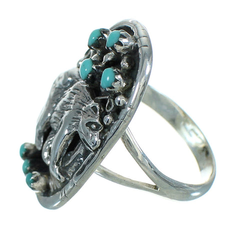Turquoise Sterling Silver Southwestern Bear Ring Size 6-1/4 RX85692